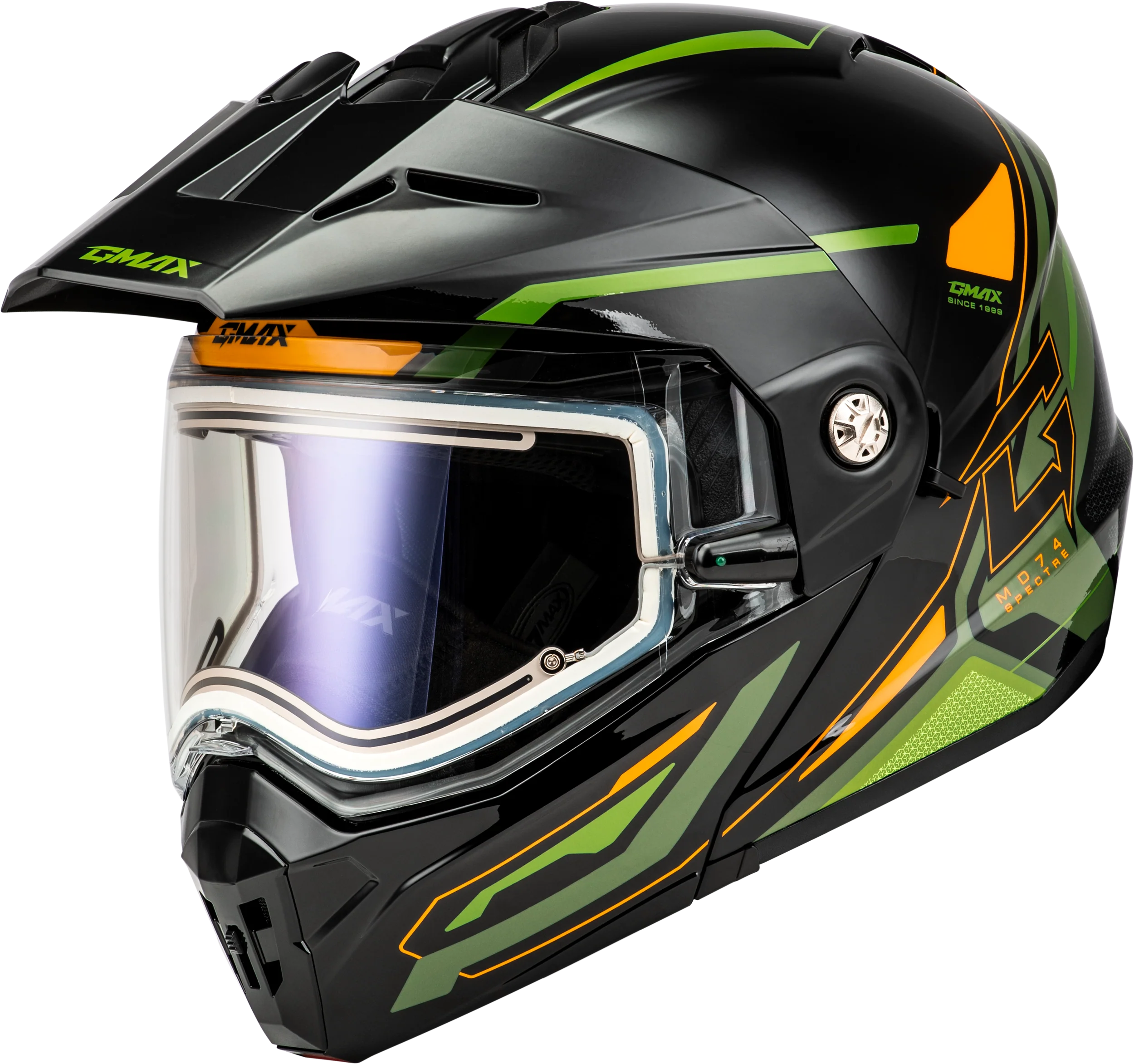 Md-74s Spectre Snow Helmet W/ Elec Shield Black/Green Lg