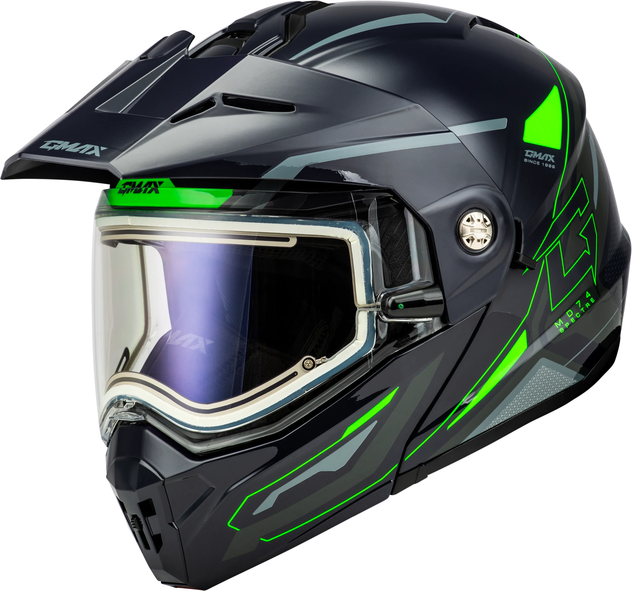 Md-74s Spectre Snow Helmet W/ Elec Shield Grey/Neon Green Sm