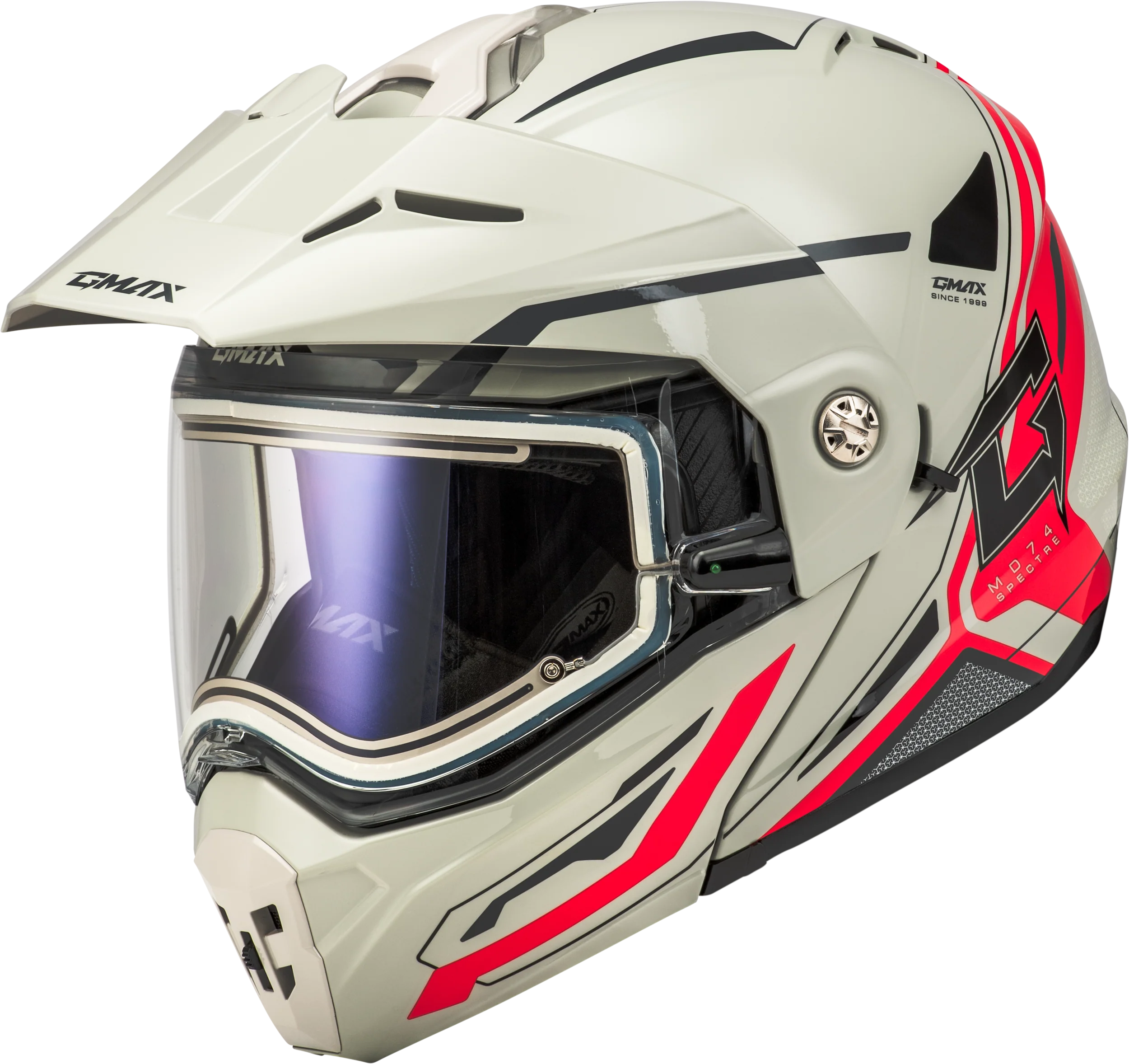 Md-74s Spectre Snow Helmet W/ Electric Shield White/Red 2x