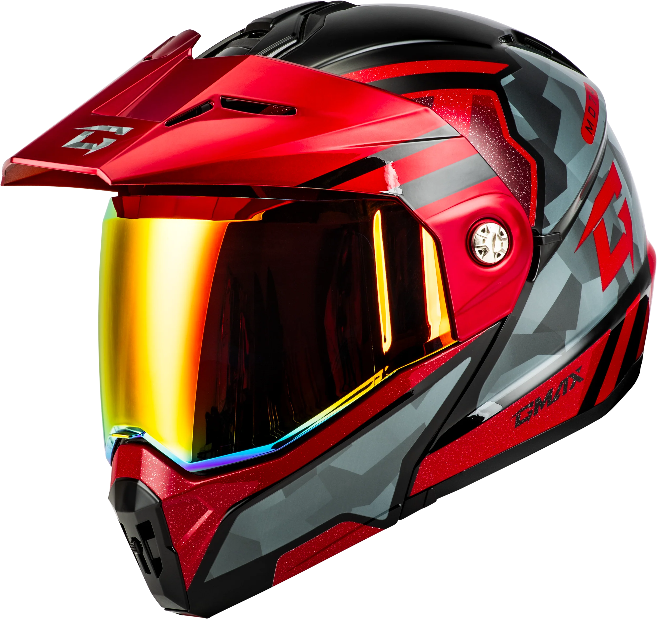 Md-74 Striker Modular Helmet W Red Shield Blk/Gry/Rd Mtlc Sm