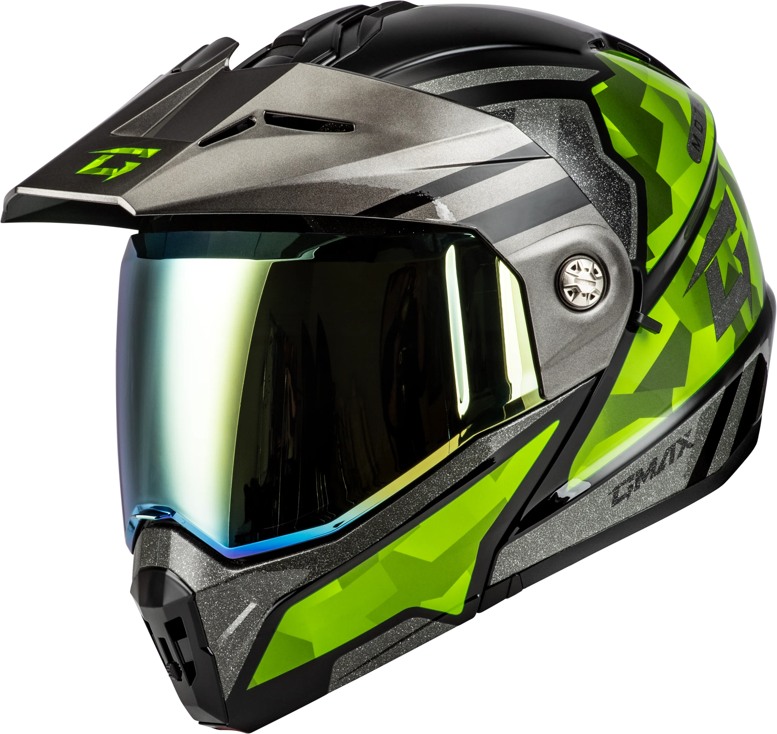 Md-74 Striker Modular Helmet W Gld Shld Blk/Slvr/Grn Mtlc Sm