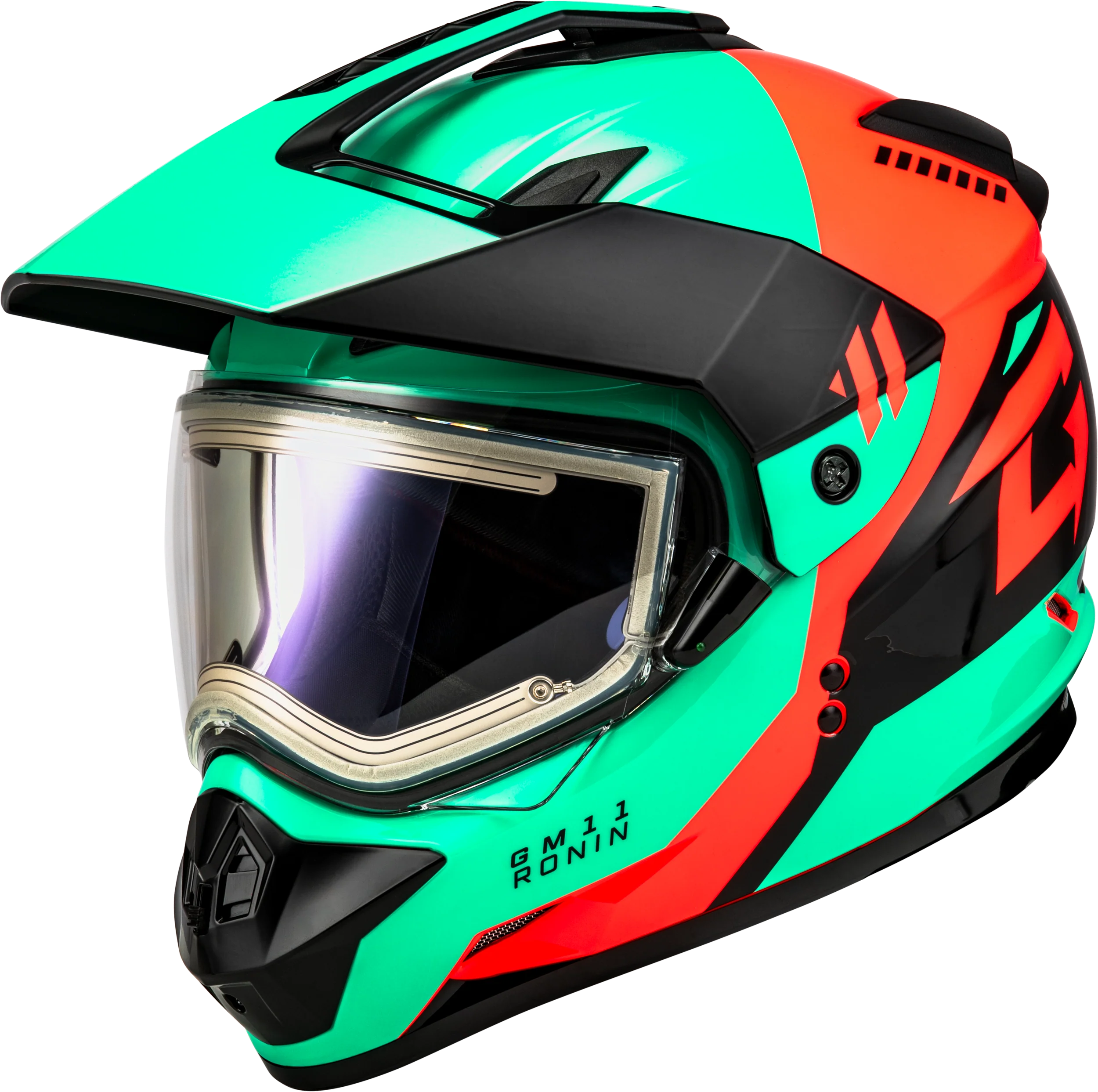 Gm-11s Ronin Snow Helmet W/ Elec Shld Black/Aqua/Coral Lg