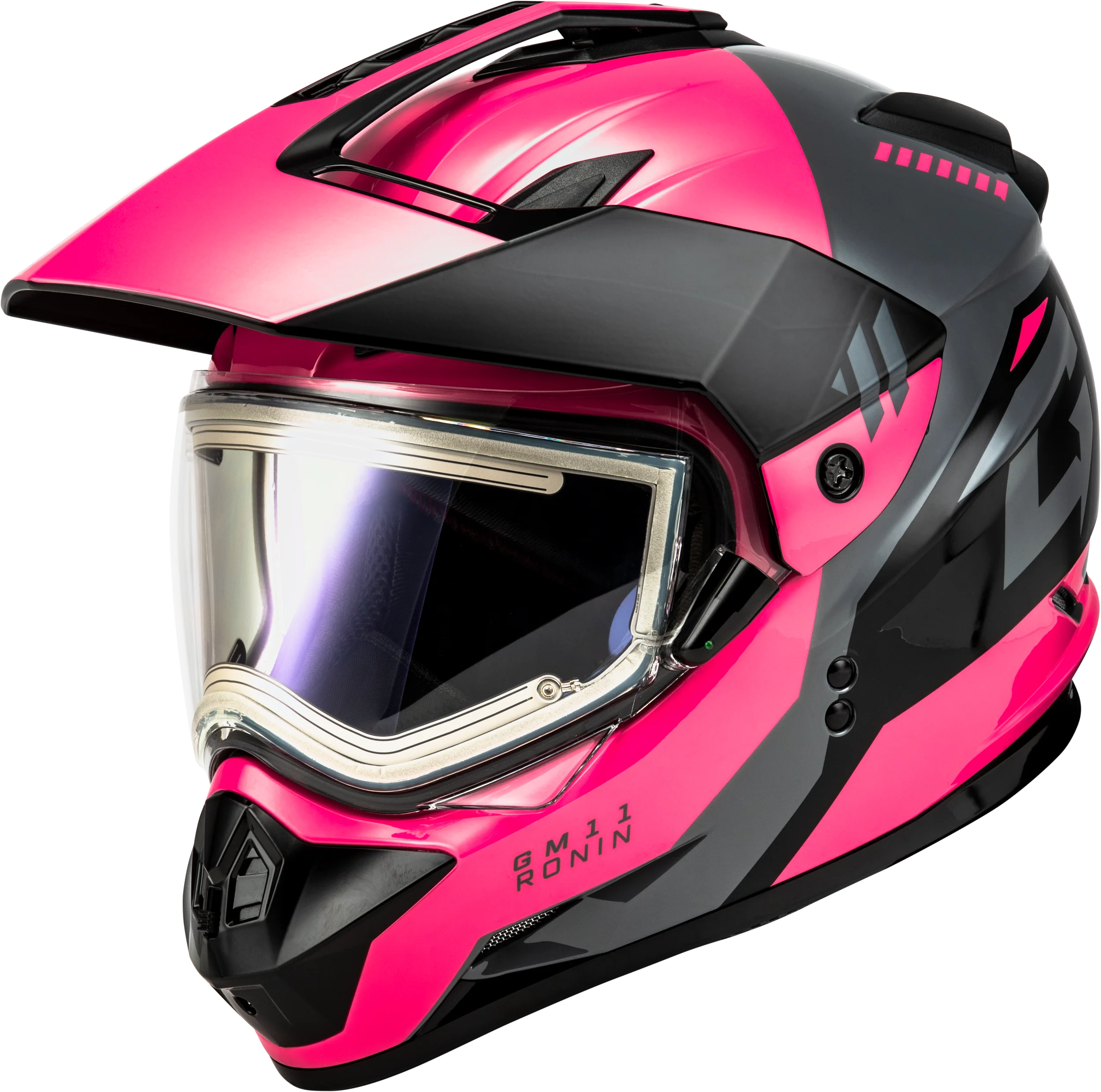 Gm-11s Ronin Snow Helmet W/ Elec Shield Black/Grey/Pink Md