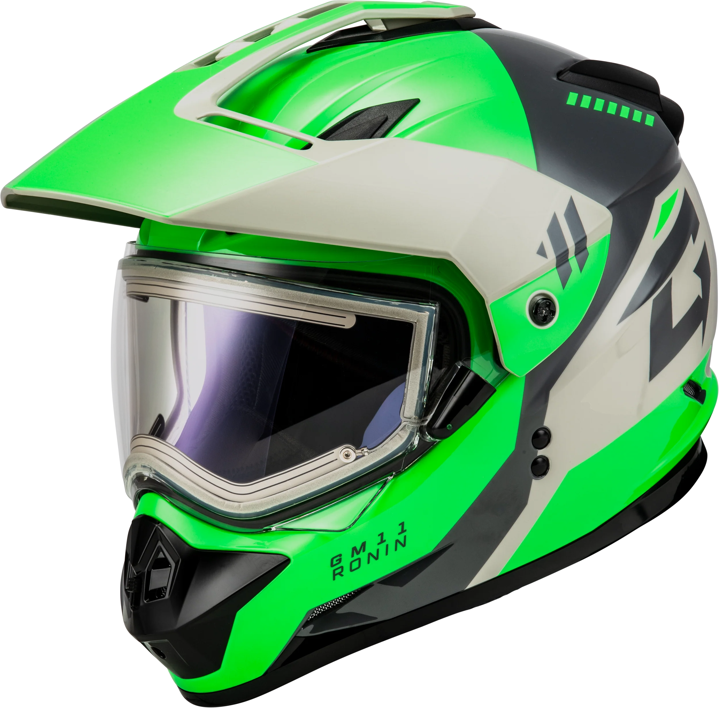 Gm-11s Ronin Snow Helmet W/ Elec Shield Green/Grey Xl