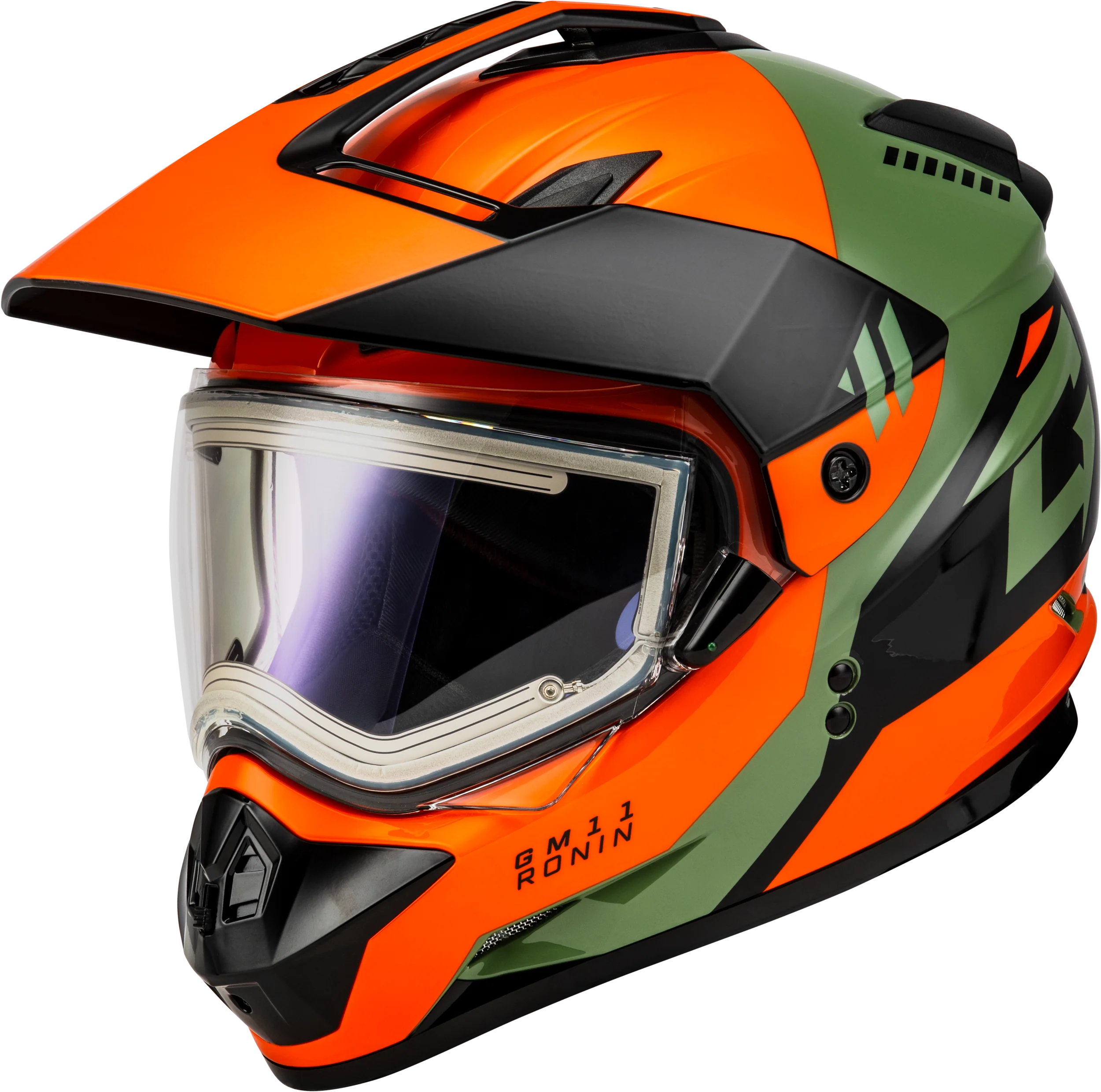 Gm-11s Ronin Snow Helmet W/ Elec Shld Orange/Green/Black S
