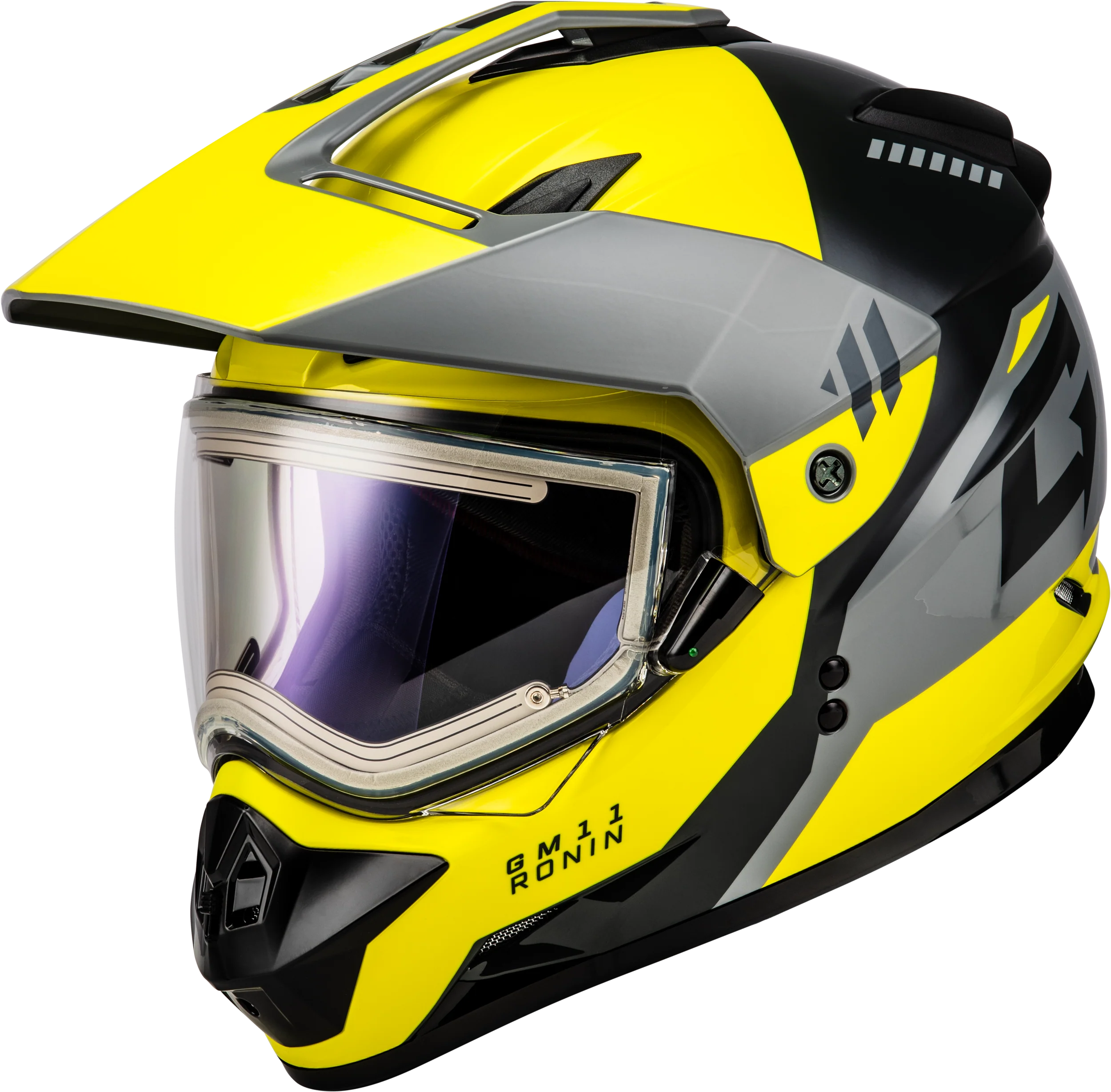 Gm-11s Ronin Snow Helmet W/ Elec Shld Yellow/Slvr/Grey 2x