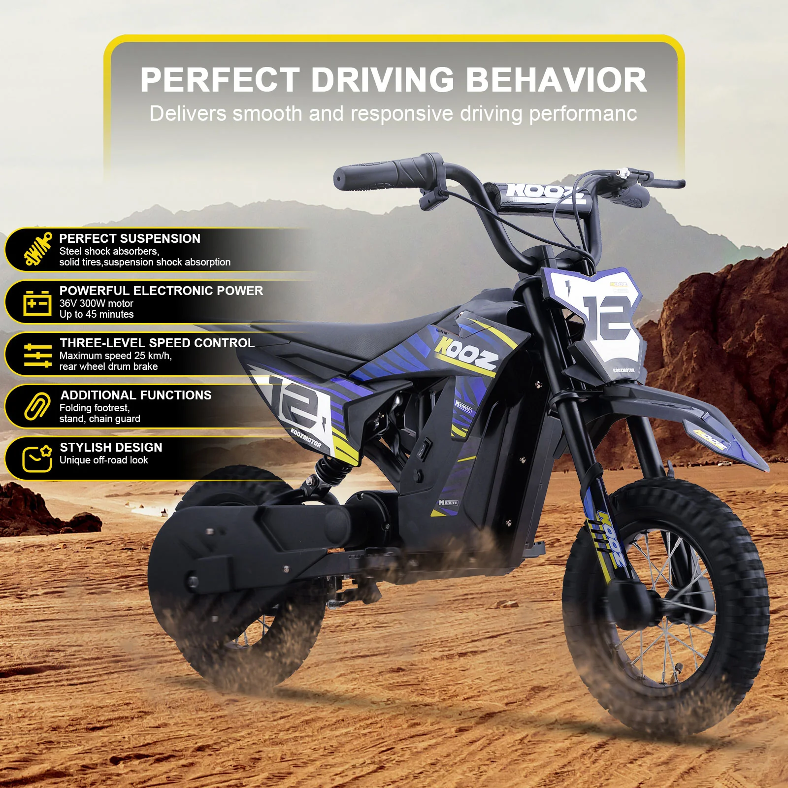 Electric Dirt Bike, Lithium 36v 300w (HP122E), Ages 6-9 - Image 3