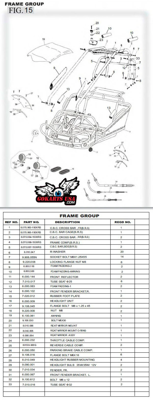 REF 15-33: TUBE SEAT 32, for TrailMaster 150/200 Buggy Go Kart (7.010.016) - Image 2