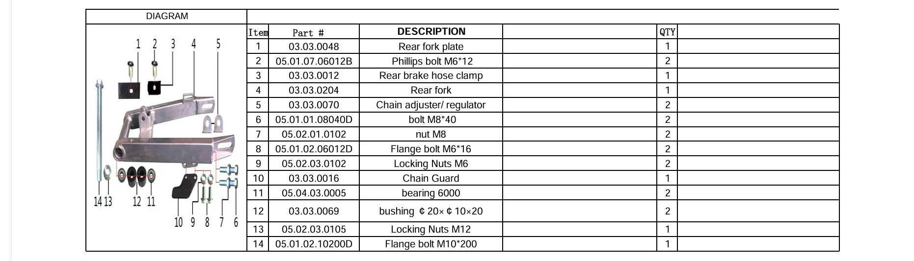 Bolt M8x40 (05.01.01.08040D) for TrailMaster 110cc Dirt Bike - Image 2