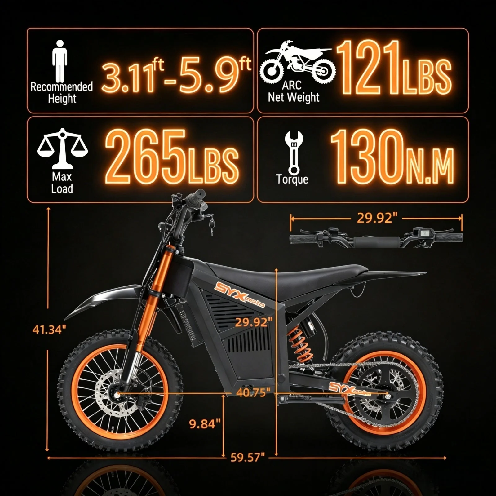 SYX MOTO ARC 3000W Peak Electric Dirt Bike | 48V Mid-Drive Off-Road Motorcycle - Image 9