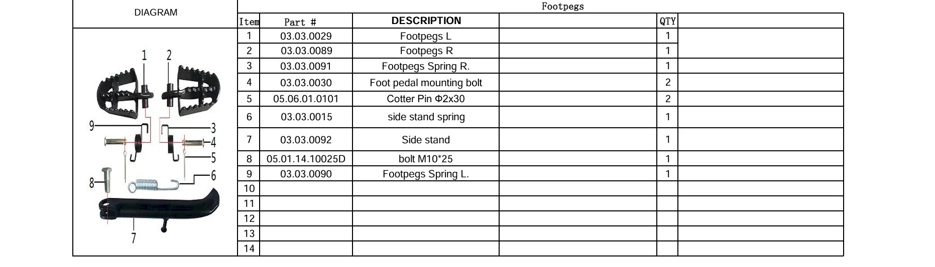 Foot pedal mounting bolt (03.03.0030) for TrailMaster 110cc Dirt Bike - Image 2