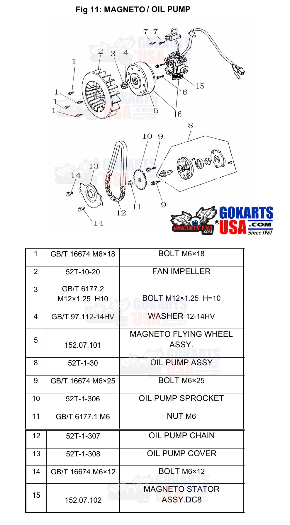 REF 11-12: OIL PUMP CHAIN, for TrailMaster Challenger 200 UTV Side-by-side (52T-1-307) - Image 2
