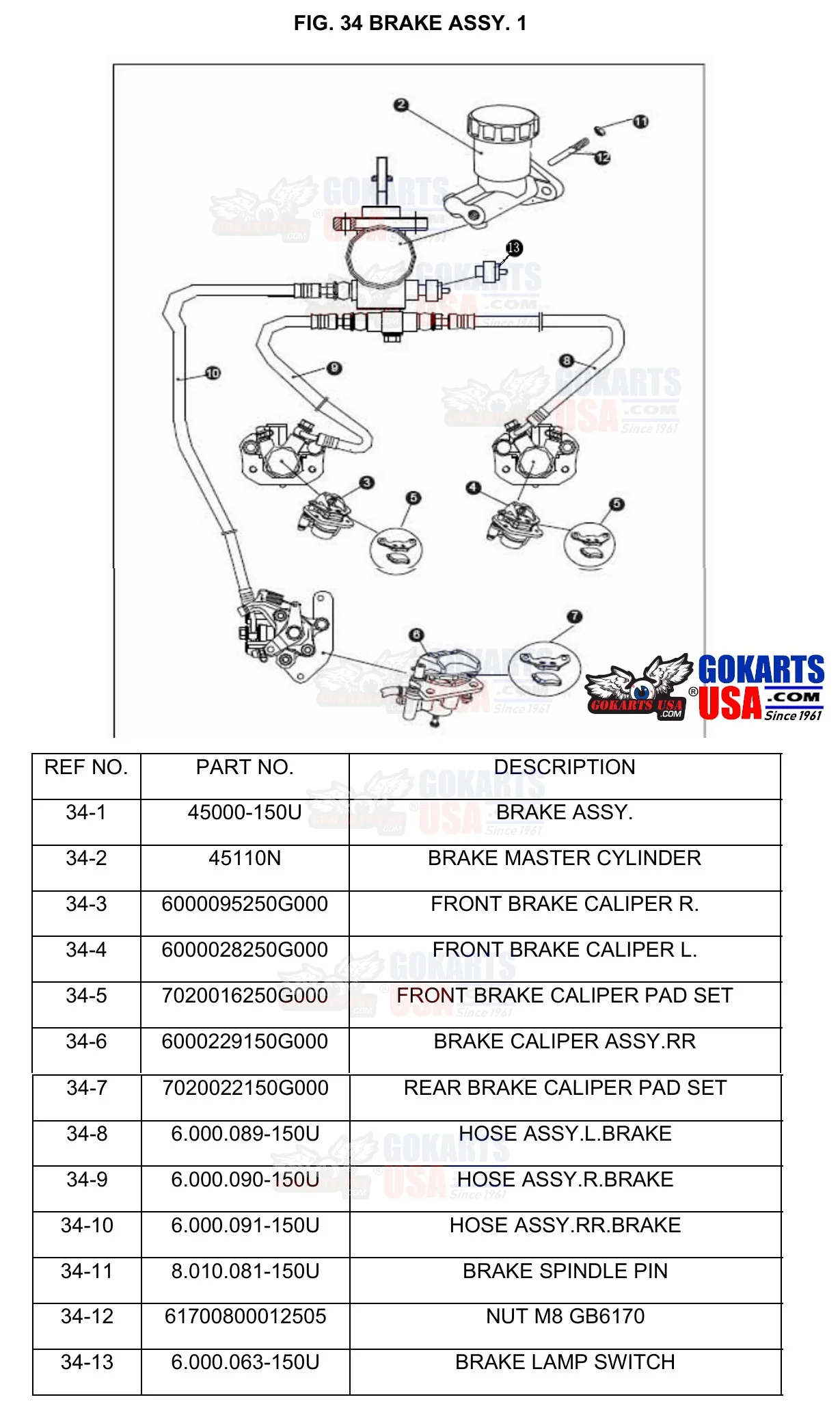 REF 34-2: BRAKE MASTER CYLINDER, for TrailMaster Challenger 200 UTV Side-by-side (45110N) - Image 2
