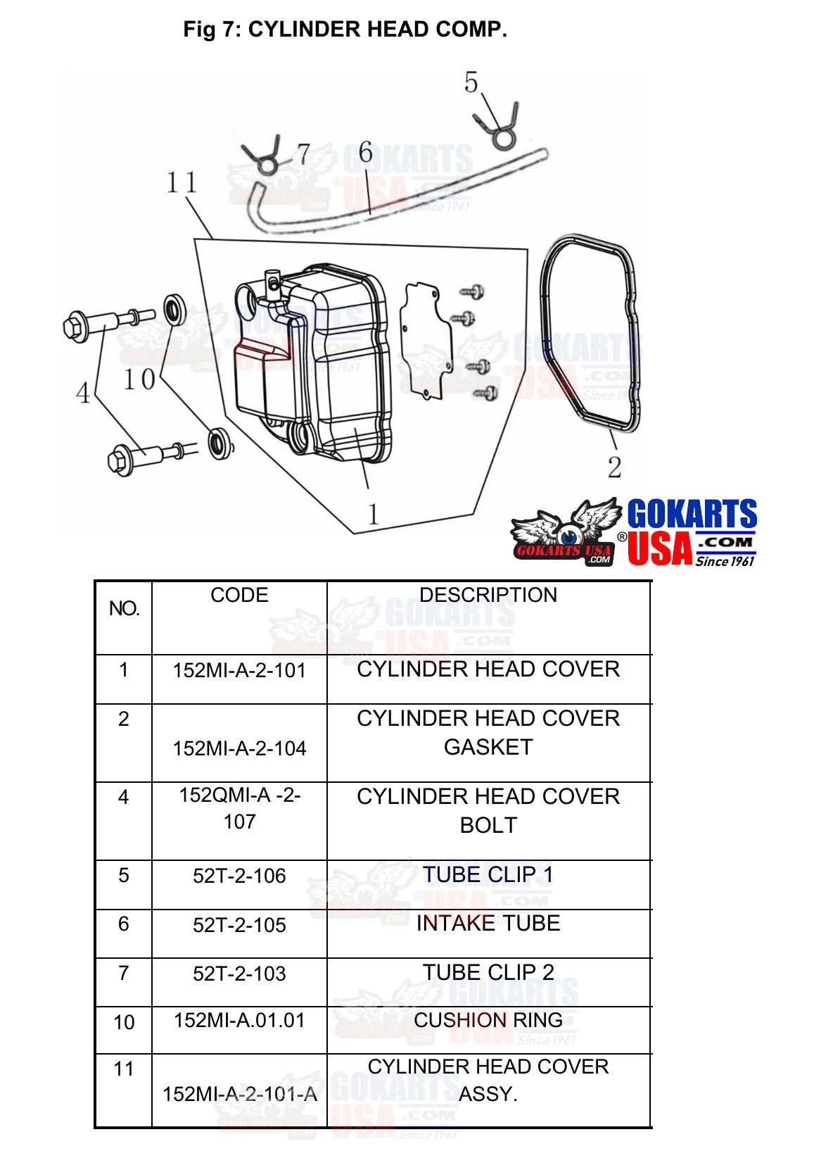 REF 7-11: CYLINDER HEAD (VALVE) COVER ASSEMBLY, for TrailMaster Challenger 200 UTV Side-by-side (152MI-A-2-101-A) - Image 2