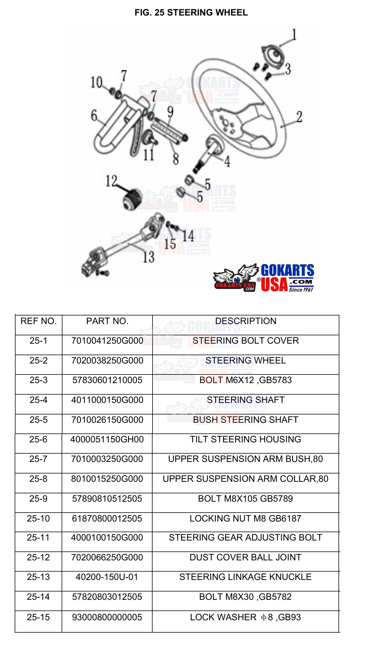 REF 25-5: BUSH STEERING SHAFT, for TrailMaster Challenger 200 UTV Side-by-side (7010026150G000) - Image 2