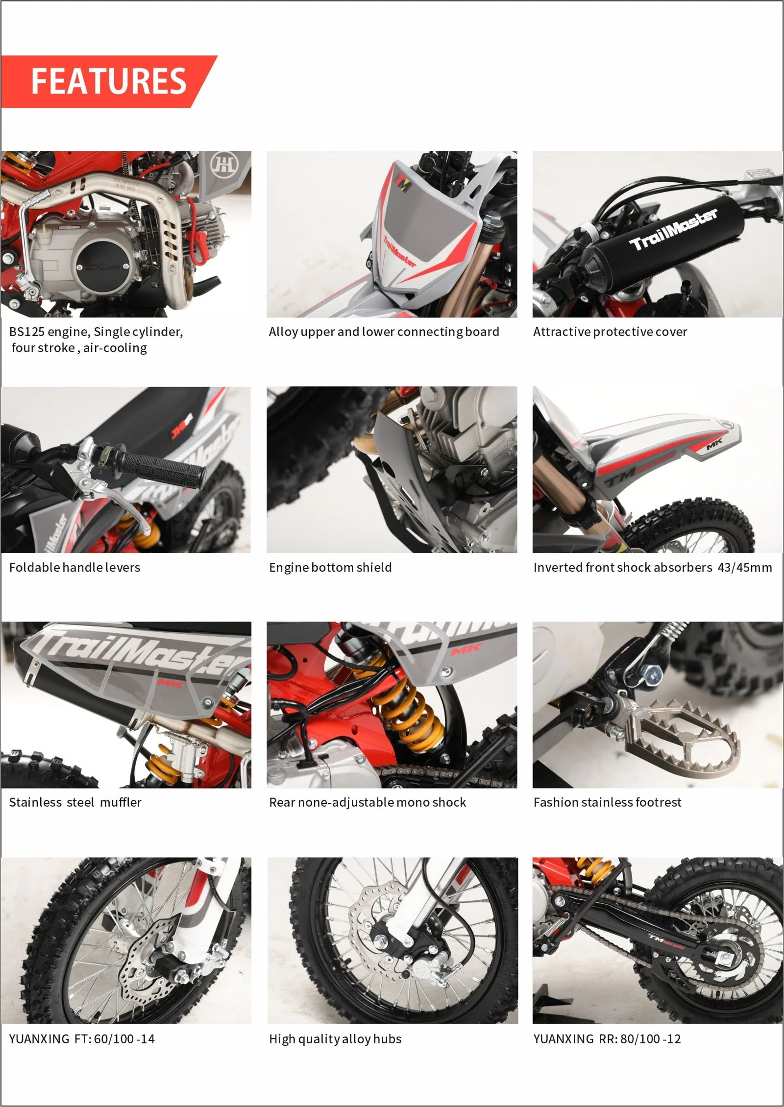 TrailMaster MK125S Pro Series Dirt Bike, 4-Speed Semi-Automatic, Electric Start, Dual Disc Brakes, (14/12) Wheels - Image 41